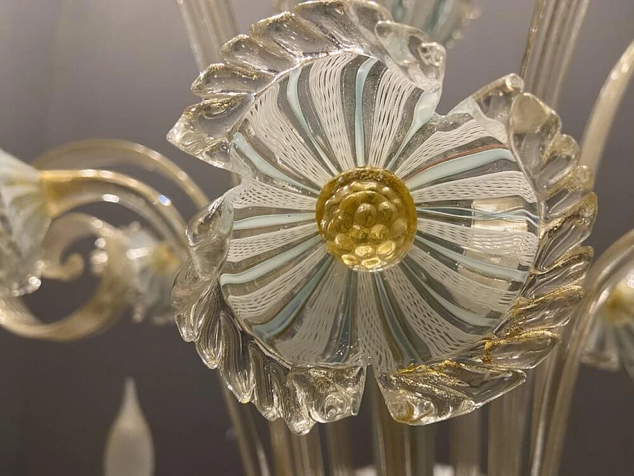 Murano glass reticello chandelier by Venini, 1960s 5