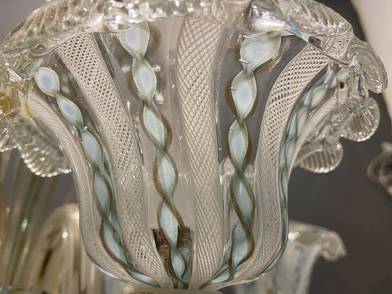 Murano glass reticello chandelier by Venini, 1960s 8