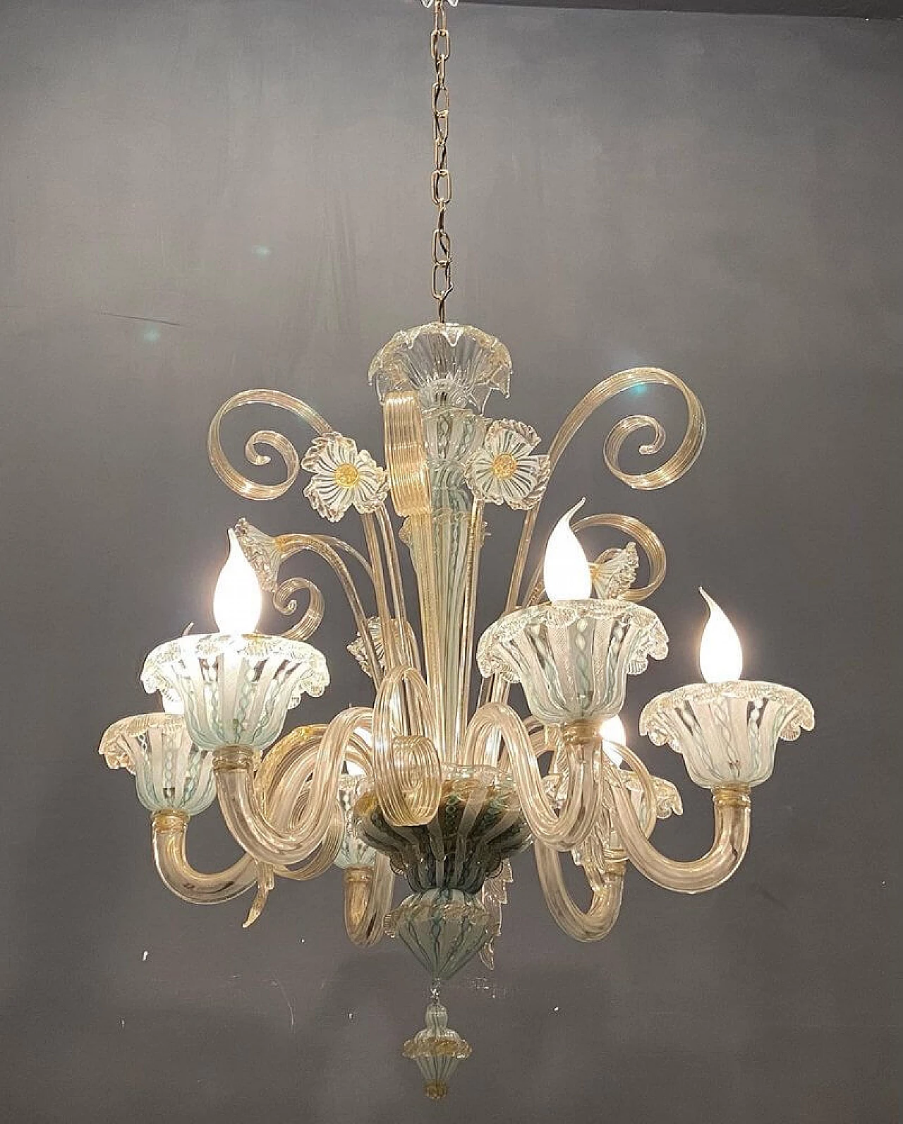 Murano glass reticello chandelier by Venini, 1960s 9