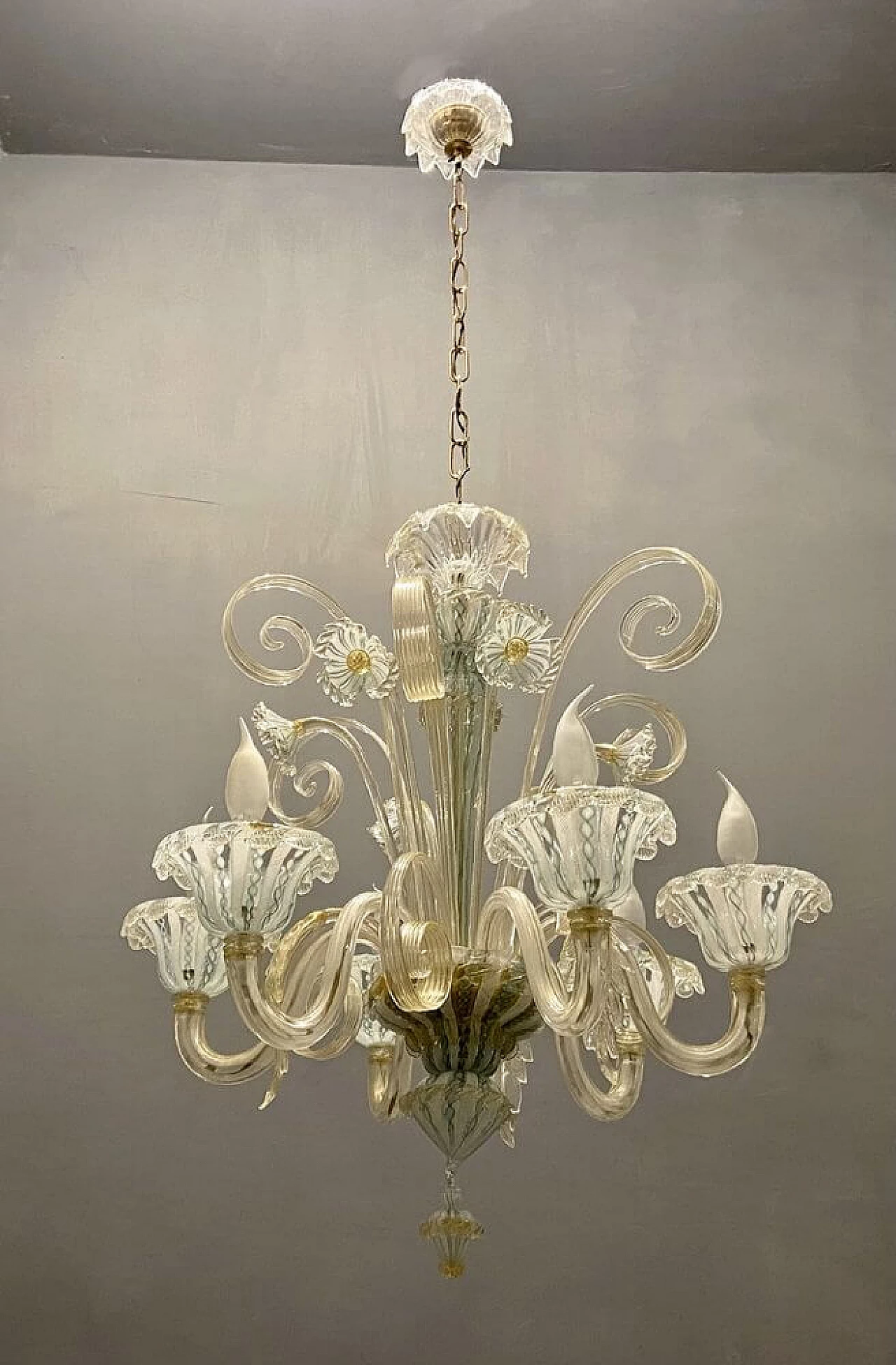 Murano glass reticello chandelier by Venini, 1960s 11
