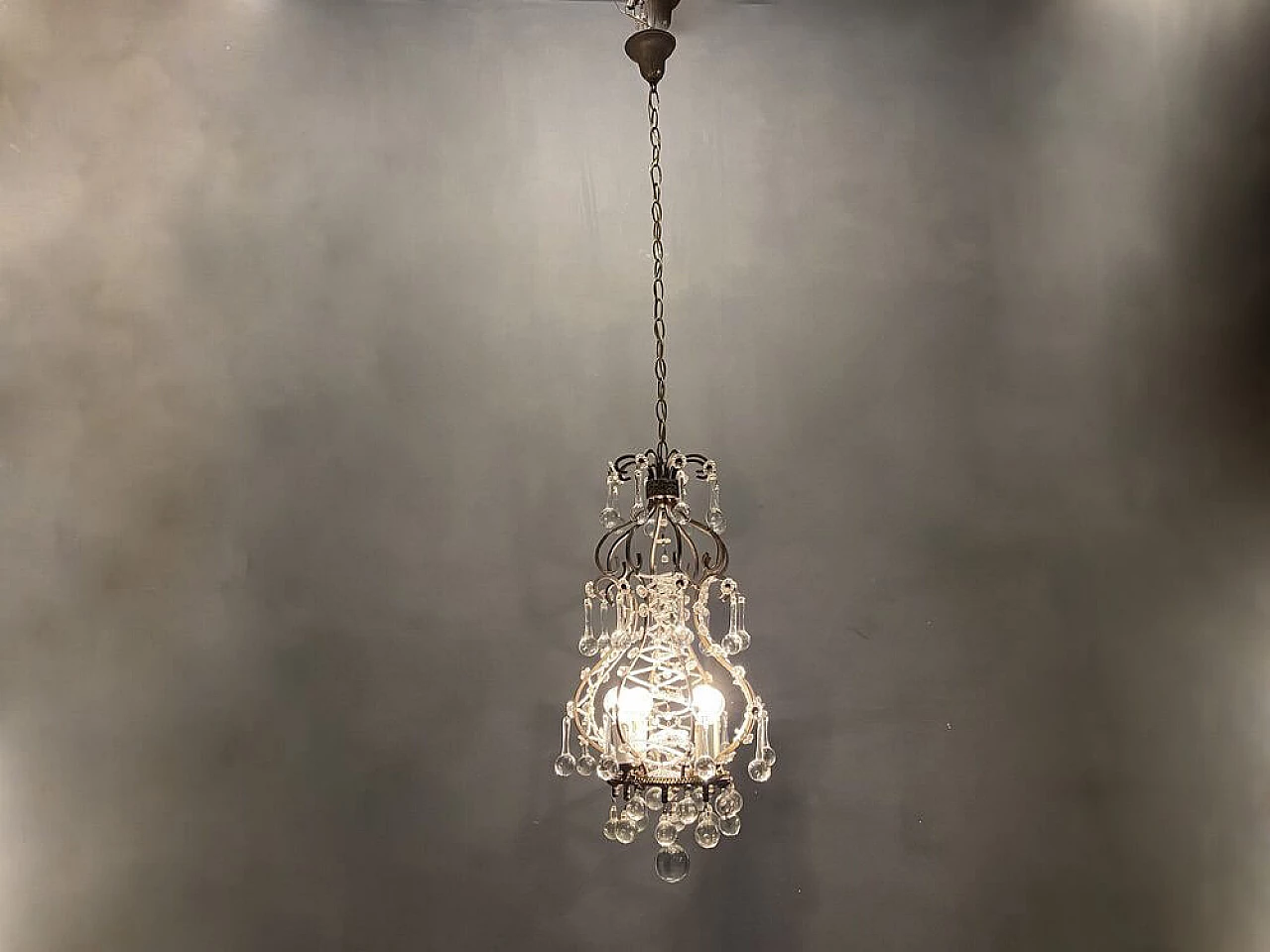 Lampadario con gocce in vetro di Murano, anni '50 3