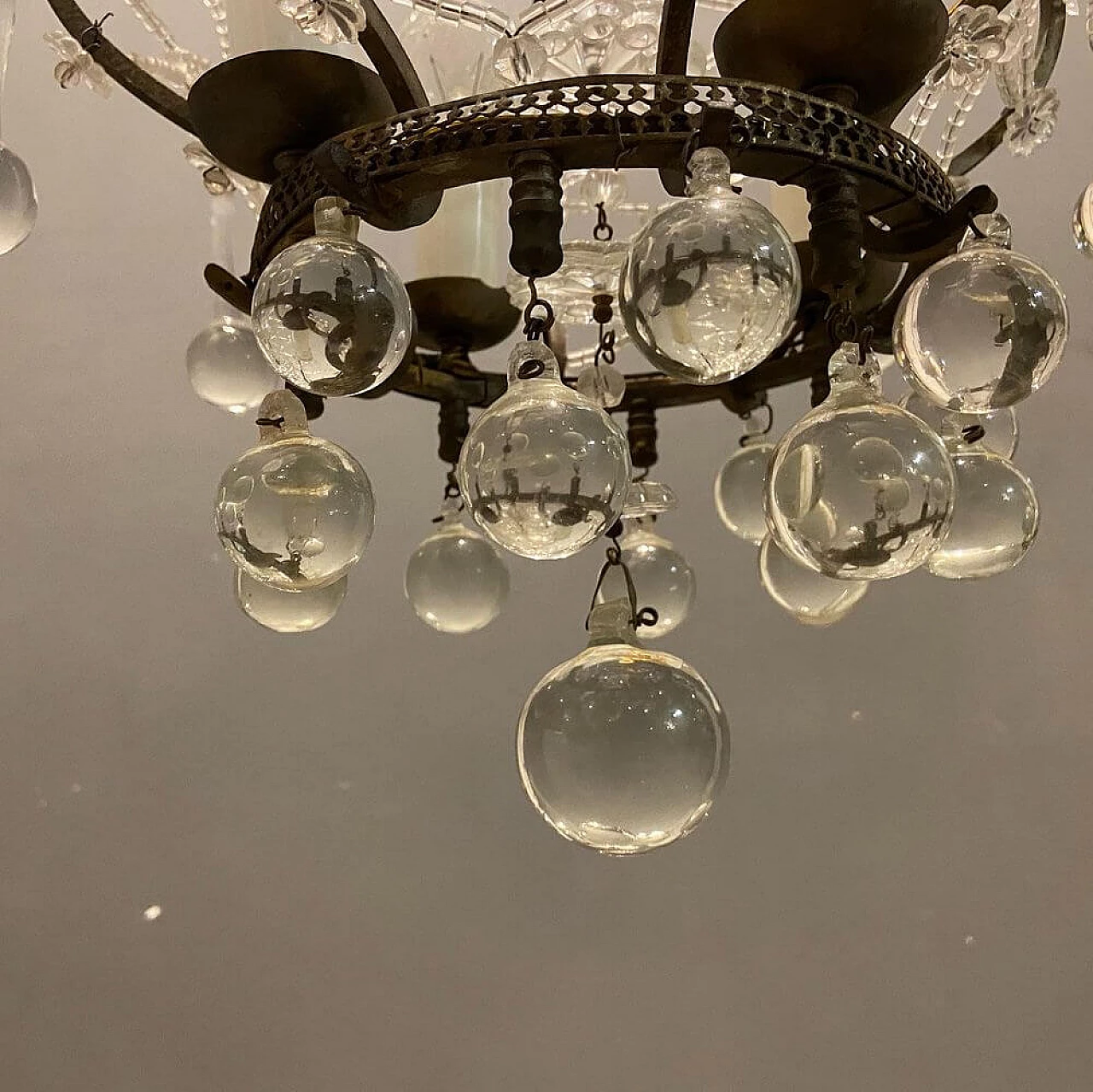 Lampadario con gocce in vetro di Murano, anni '50 4