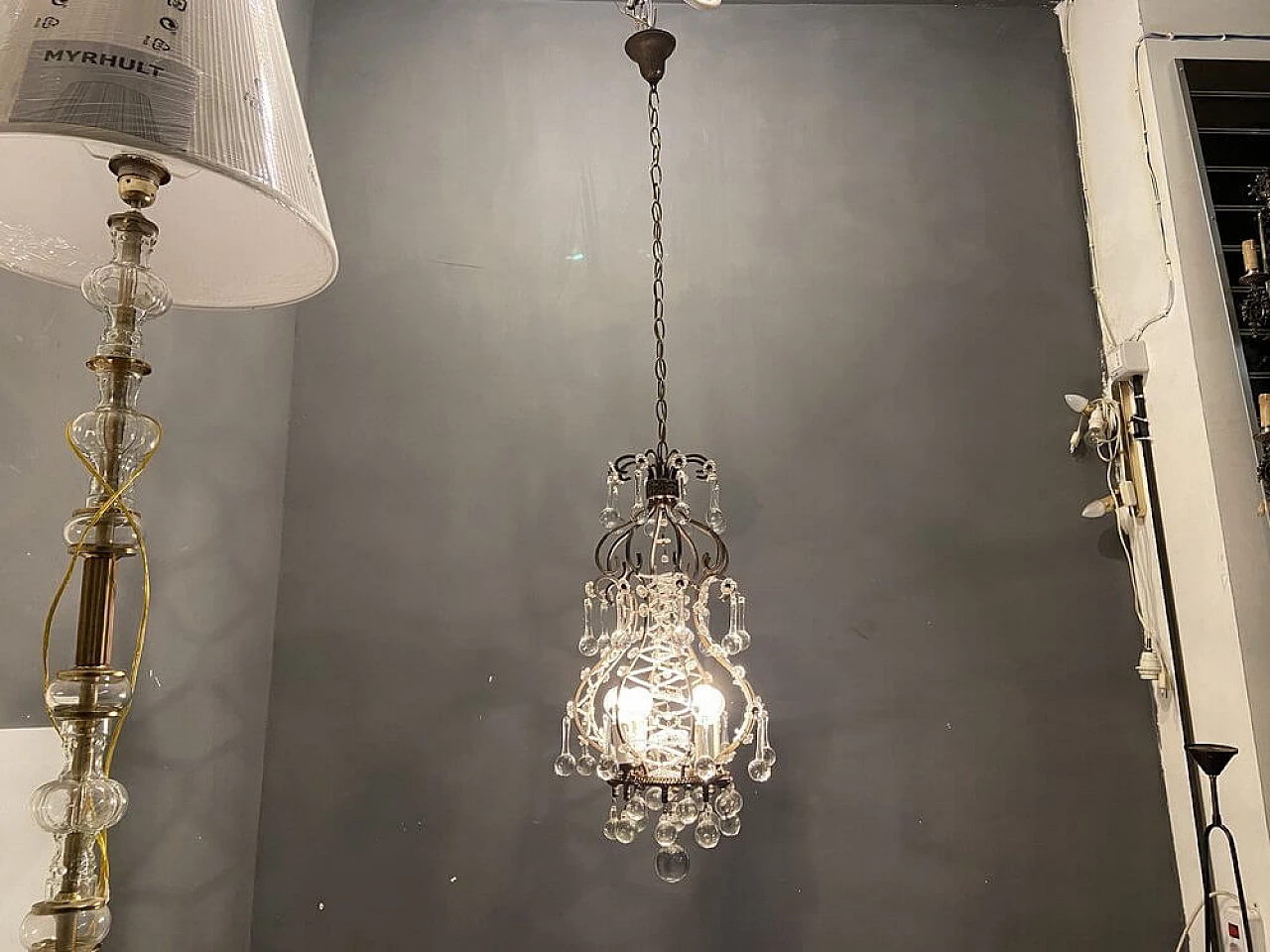 Lampadario con gocce in vetro di Murano, anni '50 10