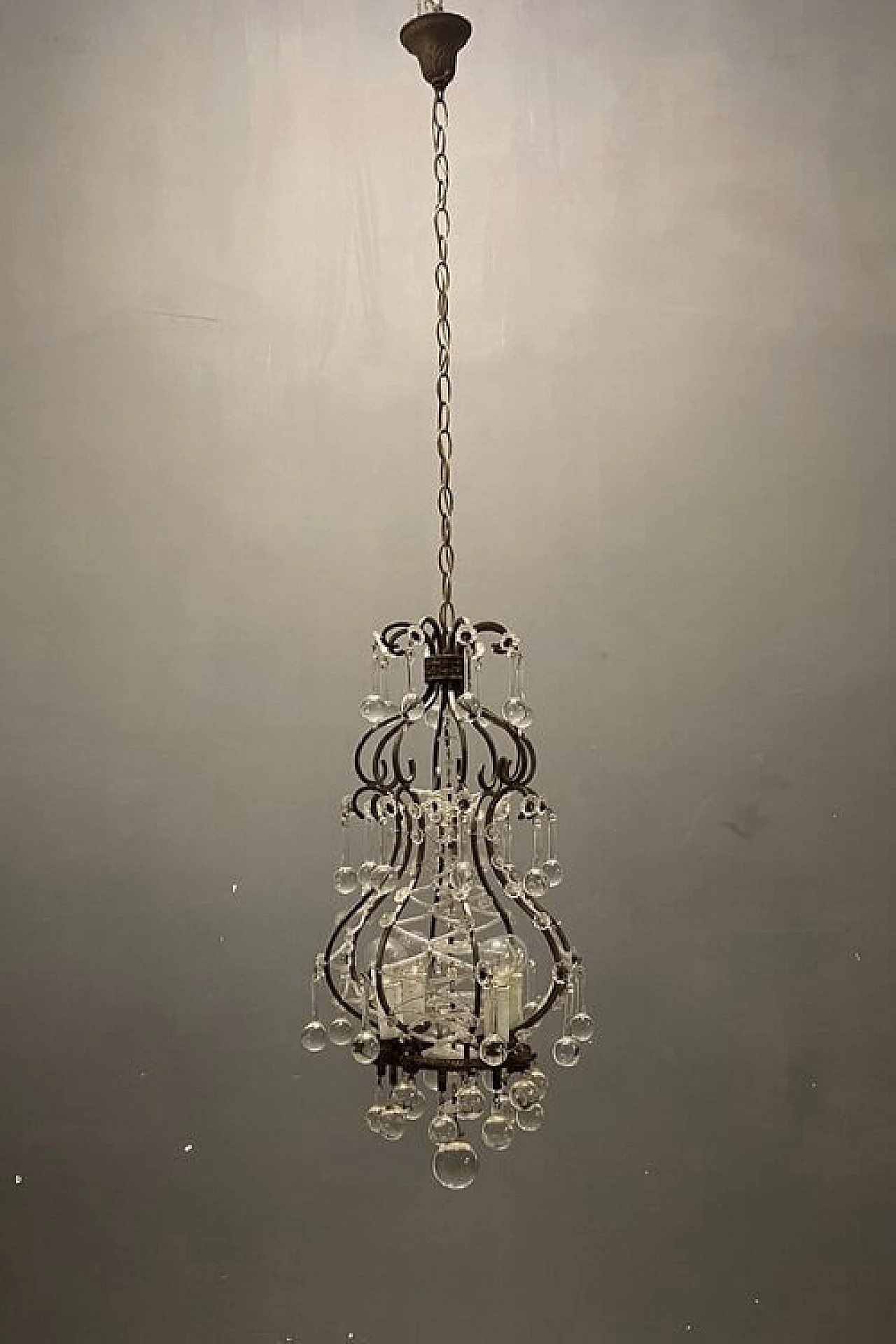 Lampadario con gocce in vetro di Murano, anni '50 11