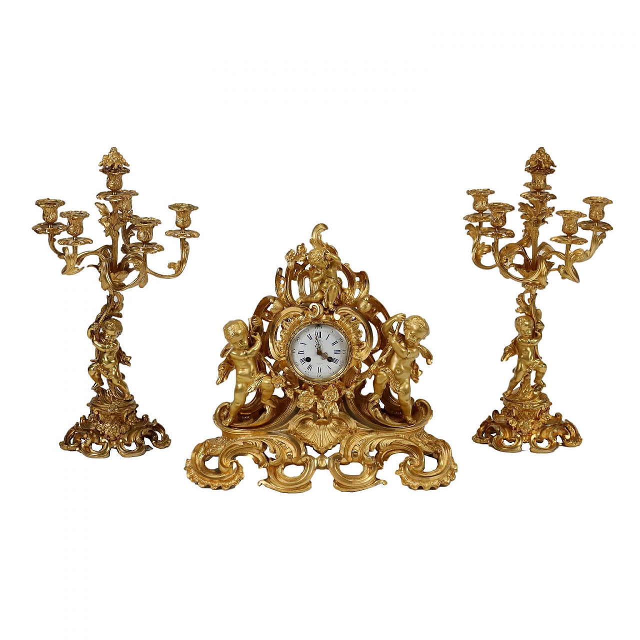 Triptyque Avec Horloge Napoléon Et Chandeliers – Bronze, Déco Table