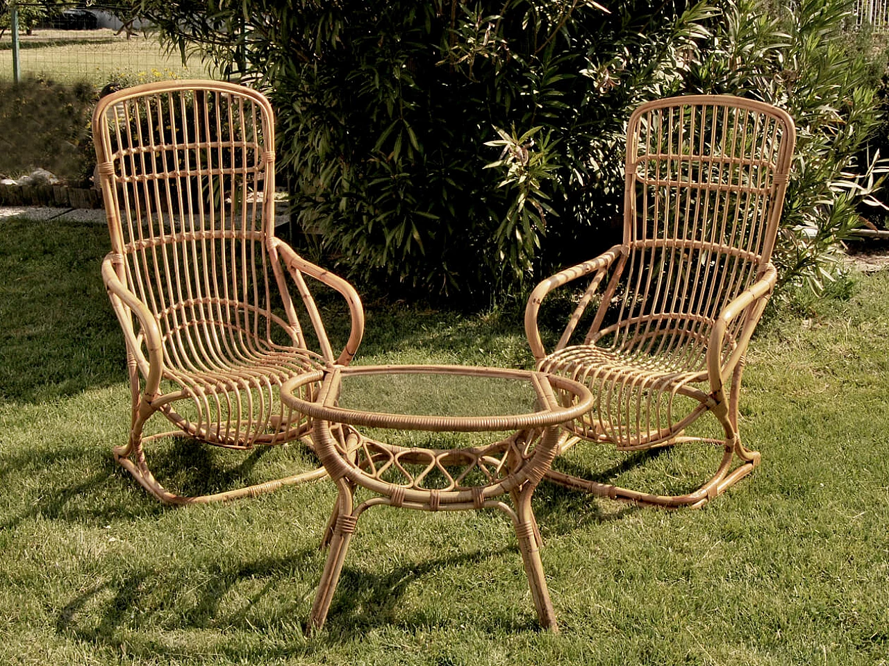 Pair of bamboo armchairs by Tito Agnoli for Bonacina, 1950s 3