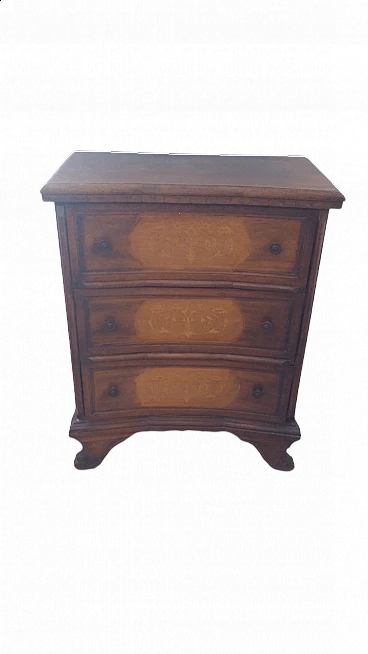 Cassettiera intarsiata a 3 cassetti, anni '60
