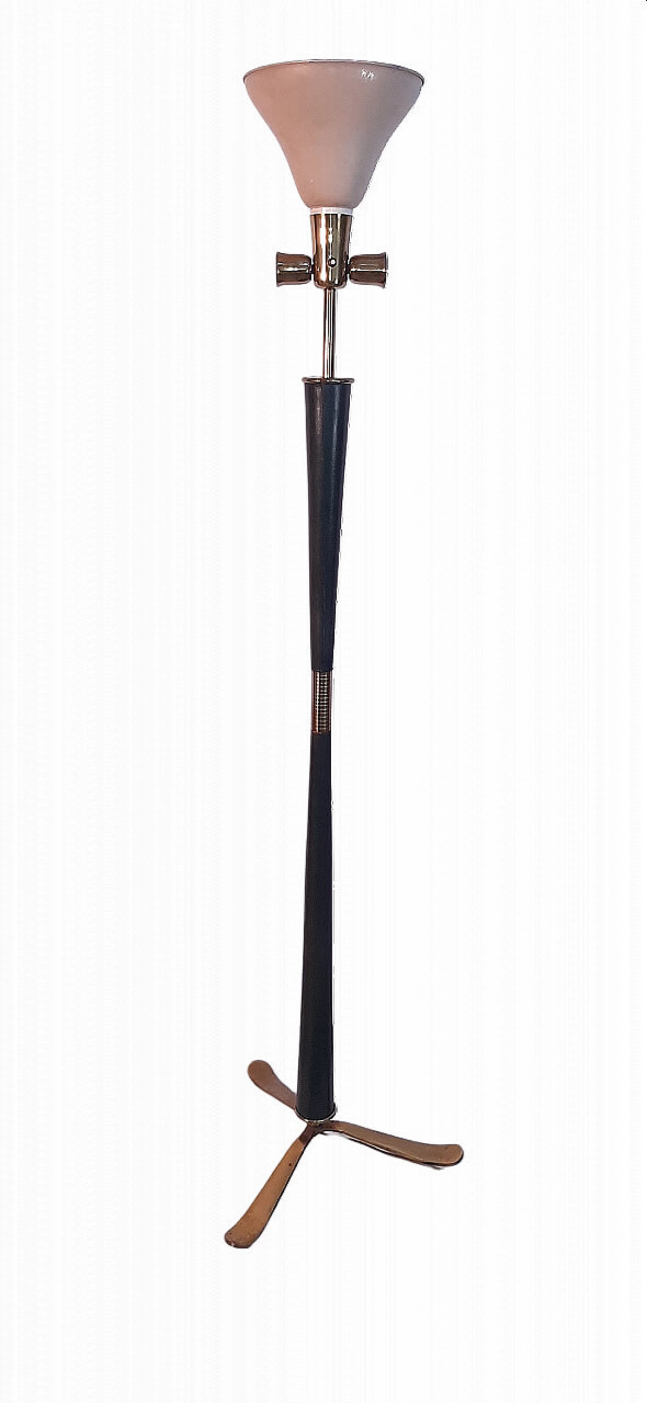 Lampada da terra in pelle e ottone, anni '50 16