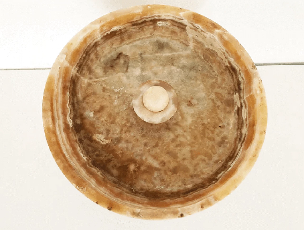 Acquasantiera in onice, beige con venature bianche inizio '900 3