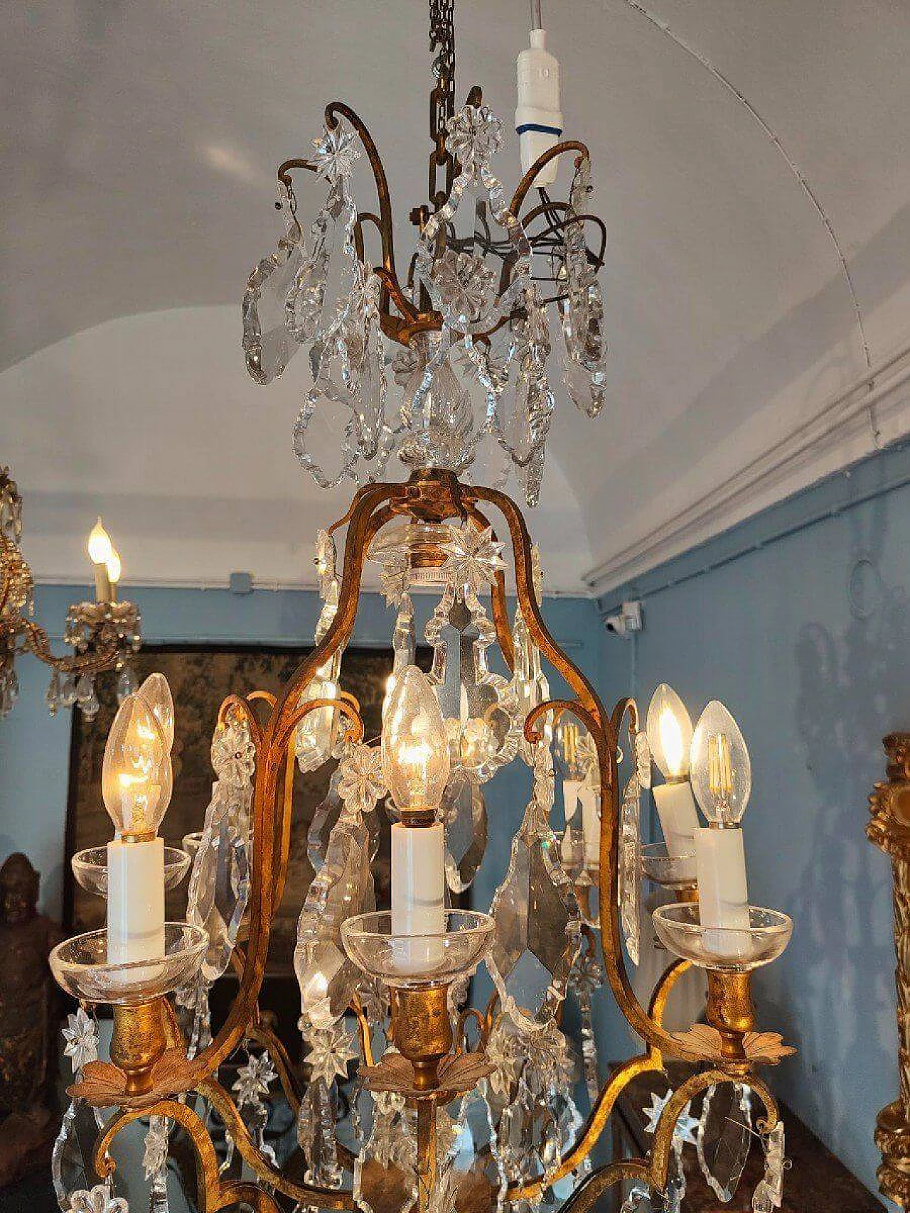 Lampadario in bronzo e cristalli Baccarat, inizio '900 1