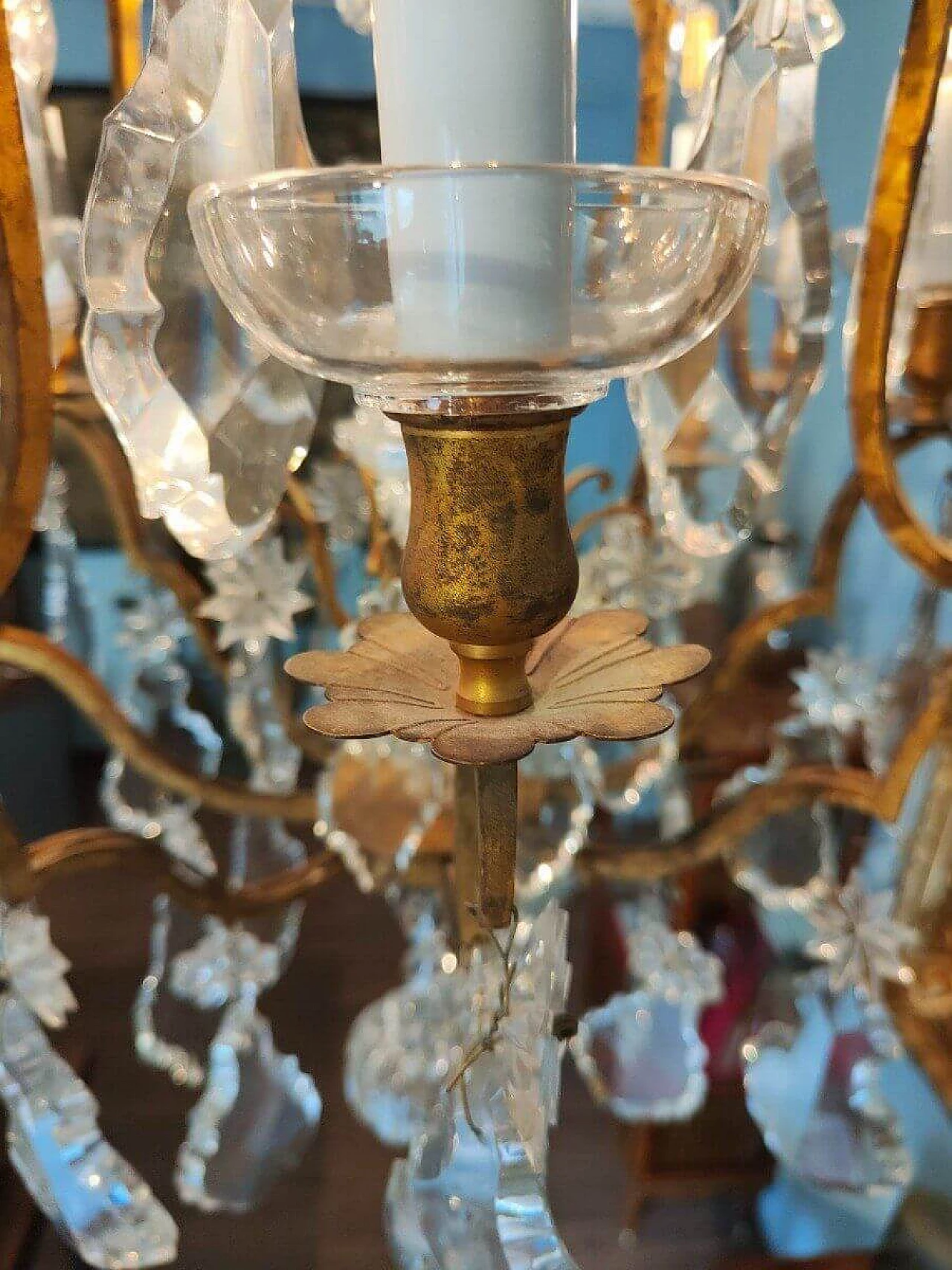 Lampadario in bronzo e cristalli Baccarat, inizio '900 4