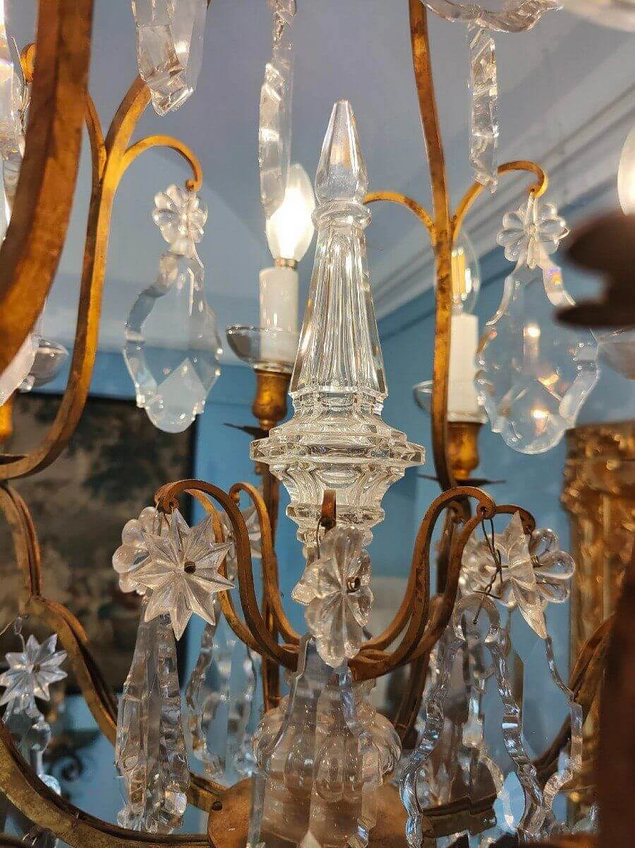 Lampadario in bronzo e cristalli Baccarat, inizio '900 5