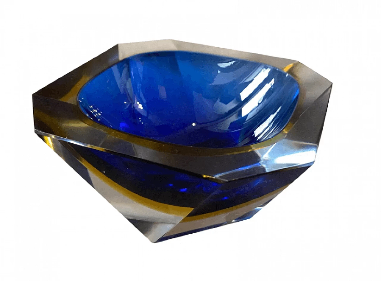 Blue and yellow sommerso Murano glass ashtray by Seguso, 1970s 1