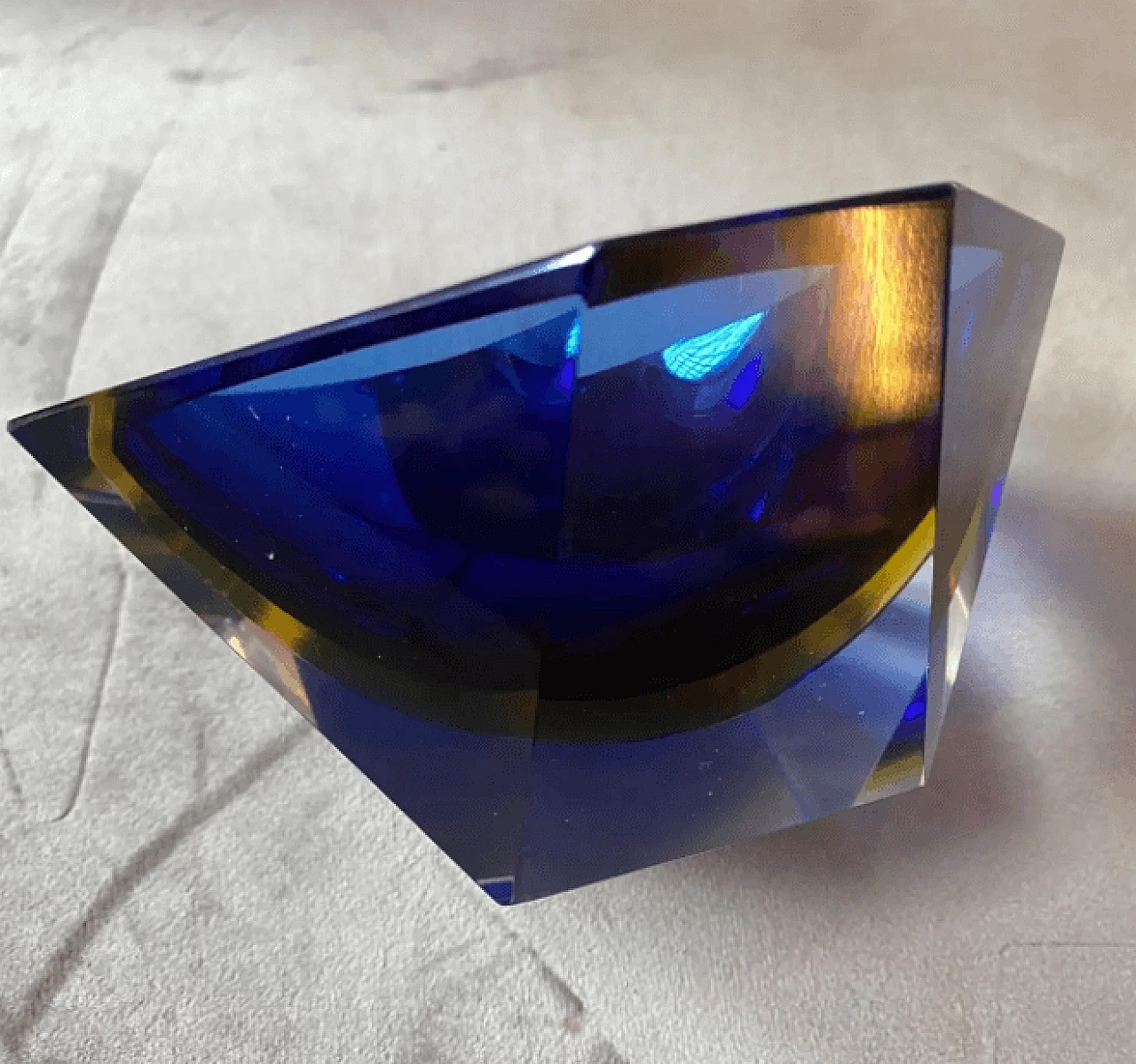 Blue and yellow sommerso Murano glass ashtray by Seguso, 1970s 4