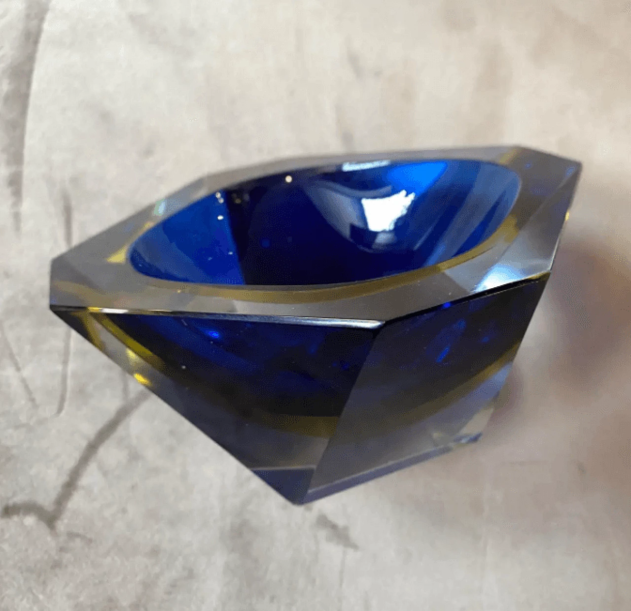 Blue and yellow sommerso Murano glass ashtray by Seguso, 1970s 5