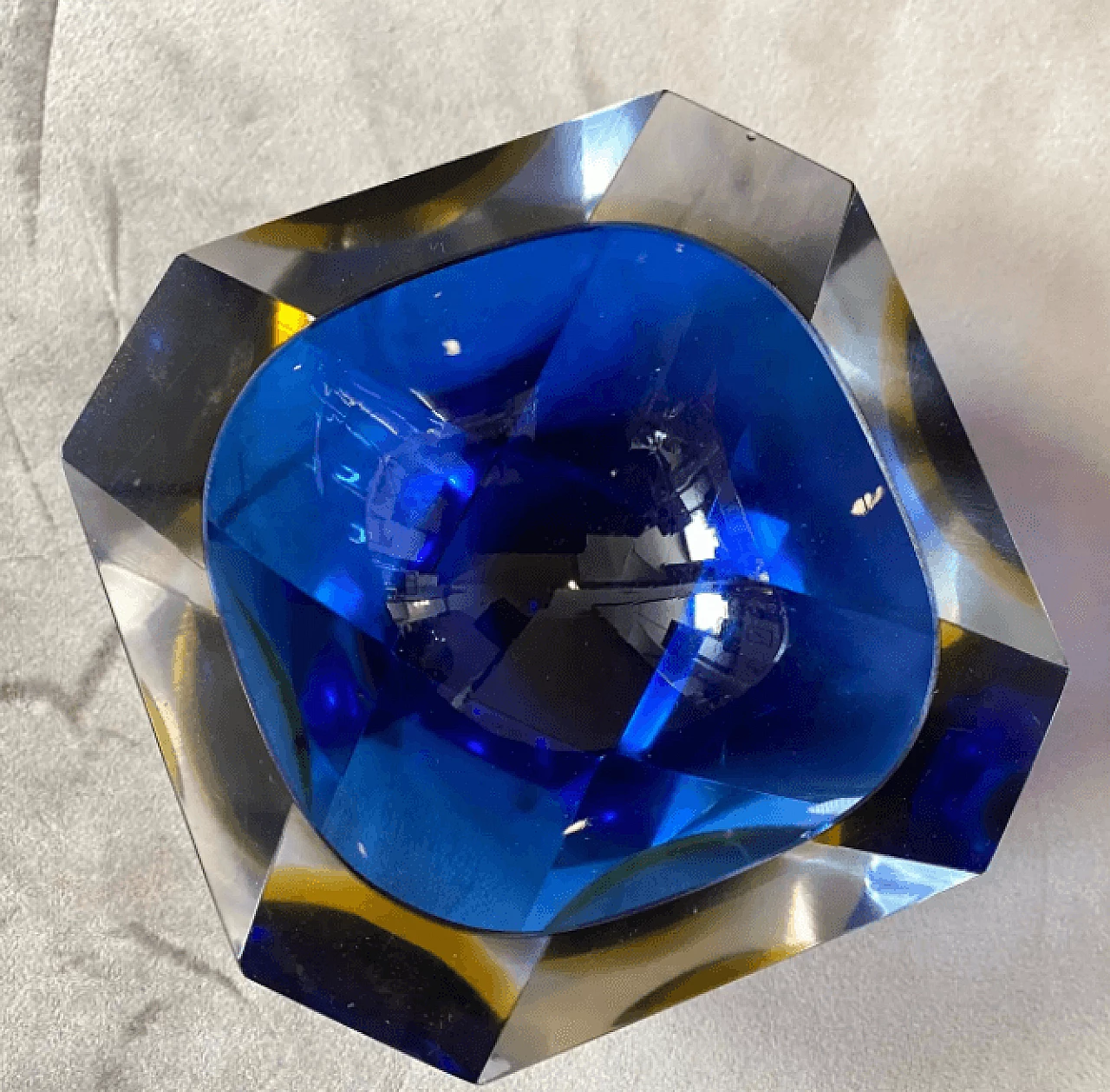 Blue and yellow sommerso Murano glass ashtray by Seguso, 1970s 7