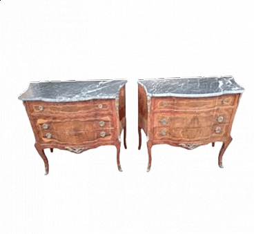 Coppia di cassettiere in legno, ottone e marmo francese, inizio '900