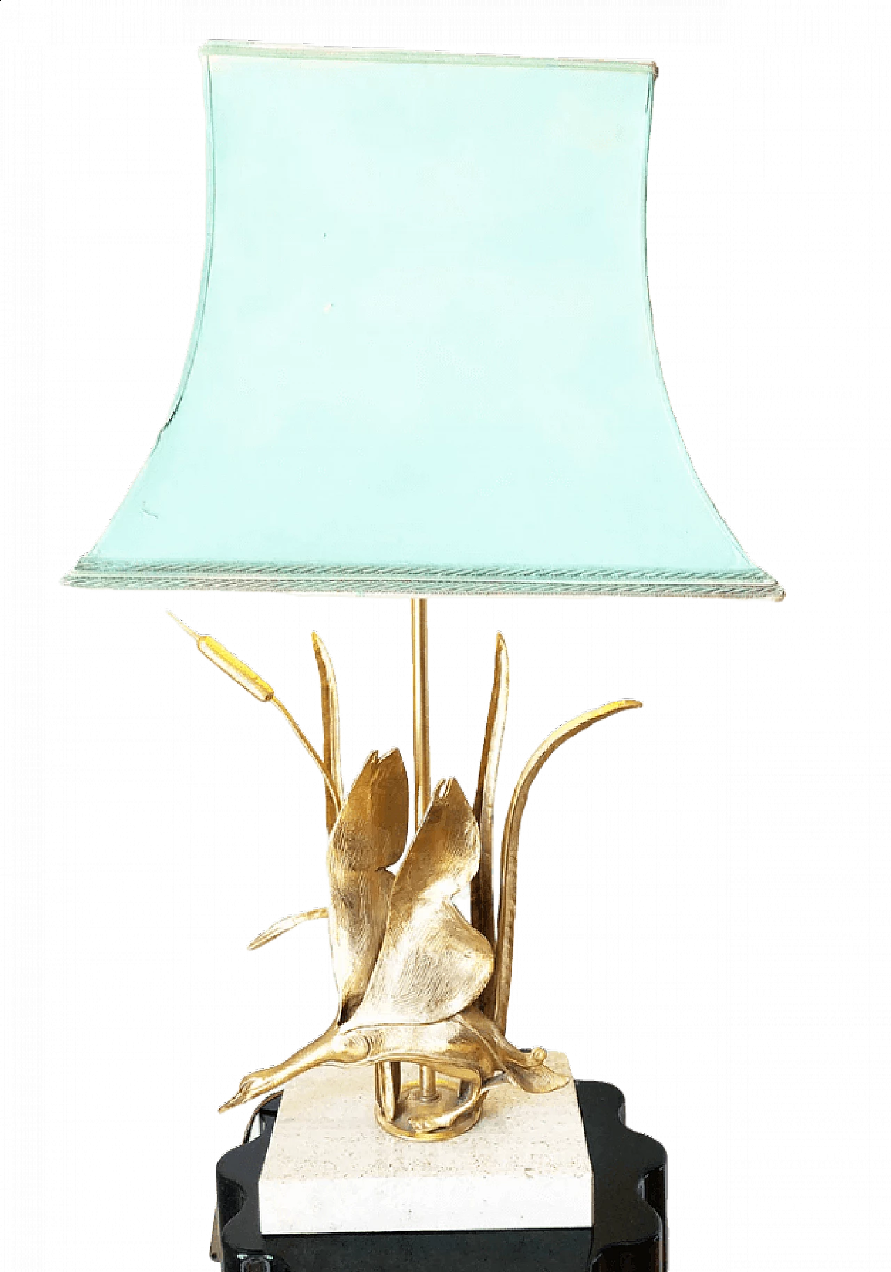 Table lamp with brass sculpture and travertine base, 1970s 5