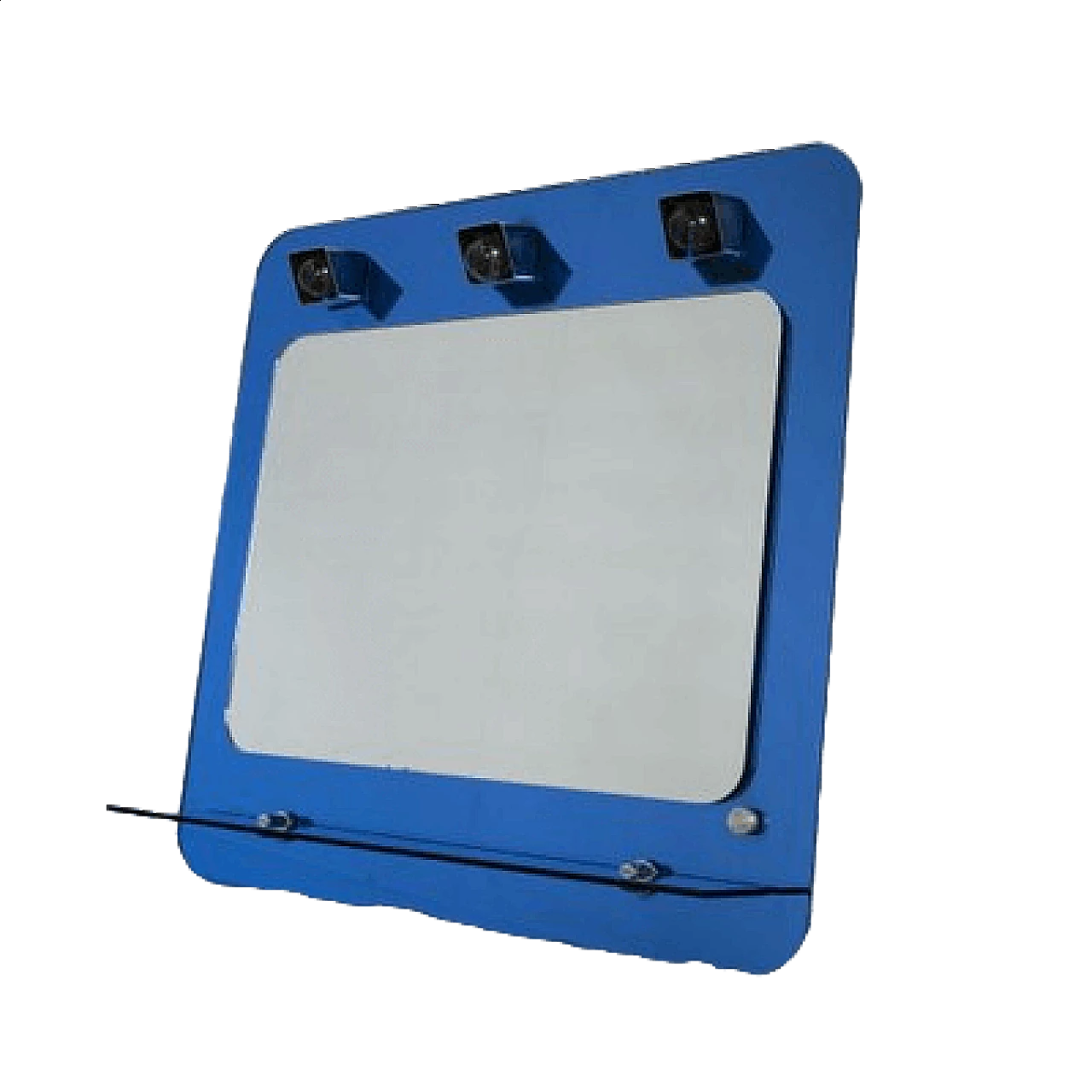 Specchio a 3 luci con mensola in vetro blu di Metalvetro, anni '70 12