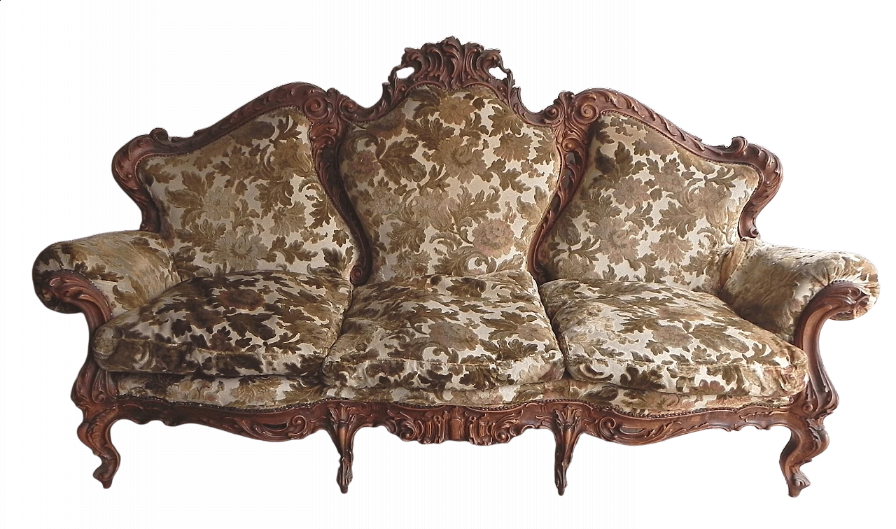 Baroque-style sofa in wood and Sanderson fabric, 1970s 13