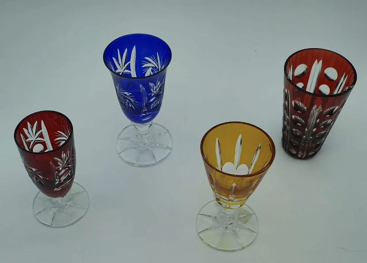 4 tinted and worked crystal glasses, 1970s 2