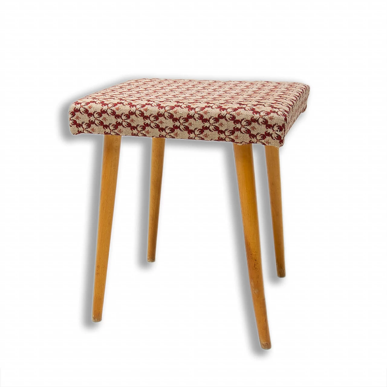 Sgabello poggiapiedi in legno di faggio imbottito, anni '60 1