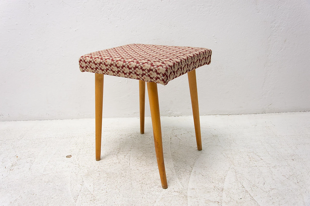 Sgabello poggiapiedi in legno di faggio imbottito, anni '60 3