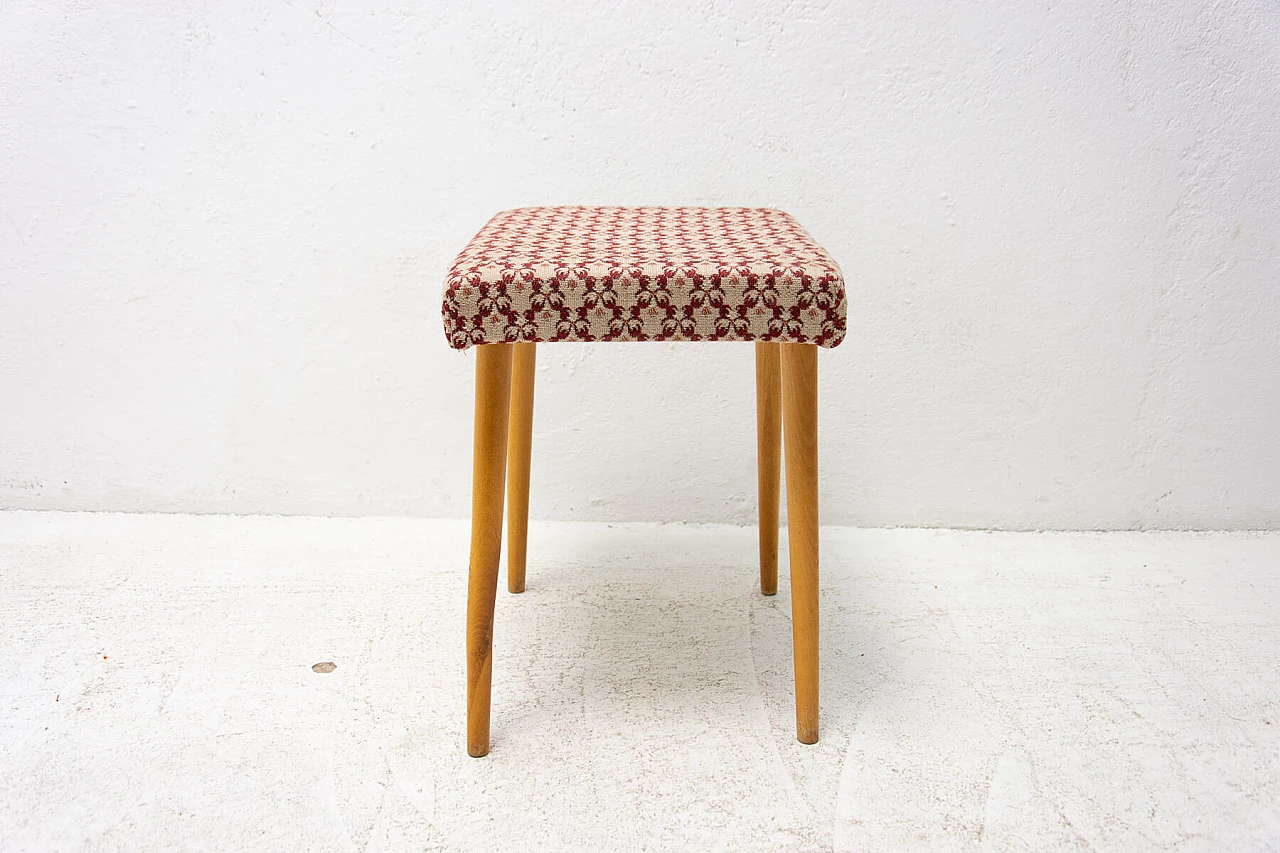 Sgabello poggiapiedi in legno di faggio imbottito, anni '60 5