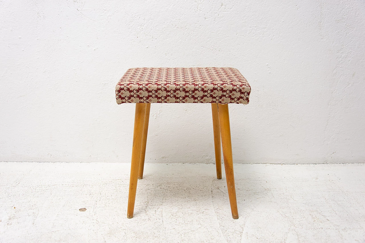 Sgabello poggiapiedi in legno di faggio imbottito, anni '60 12