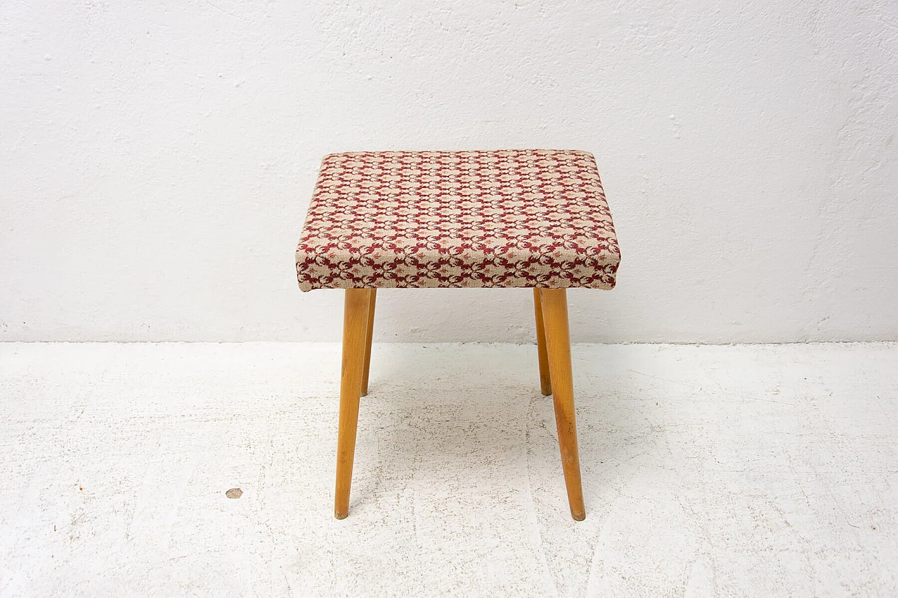 Sgabello poggiapiedi in legno di faggio imbottito, anni '60 13