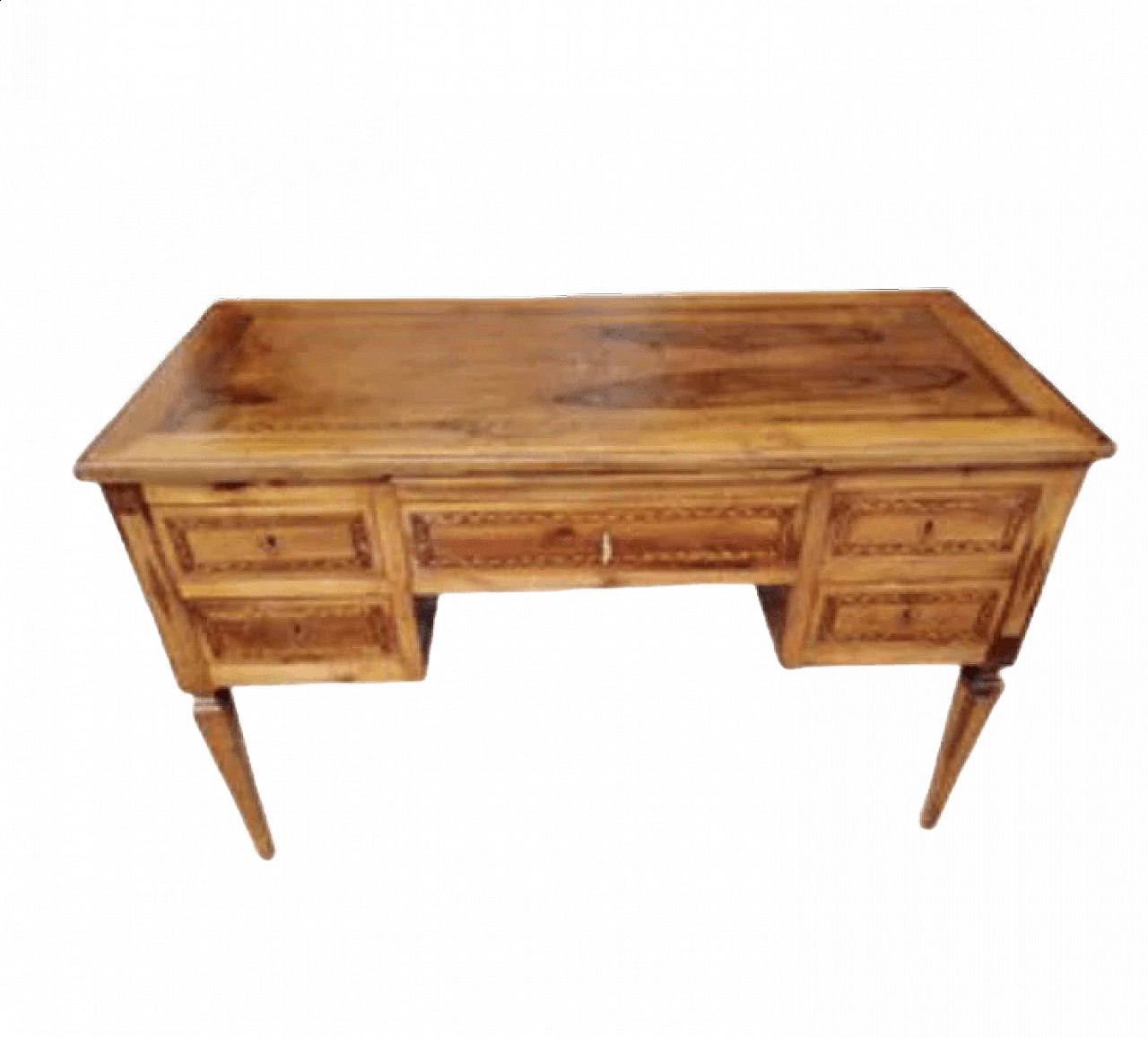 Scrivania intarsiata in legno di noce, inizio '900 2