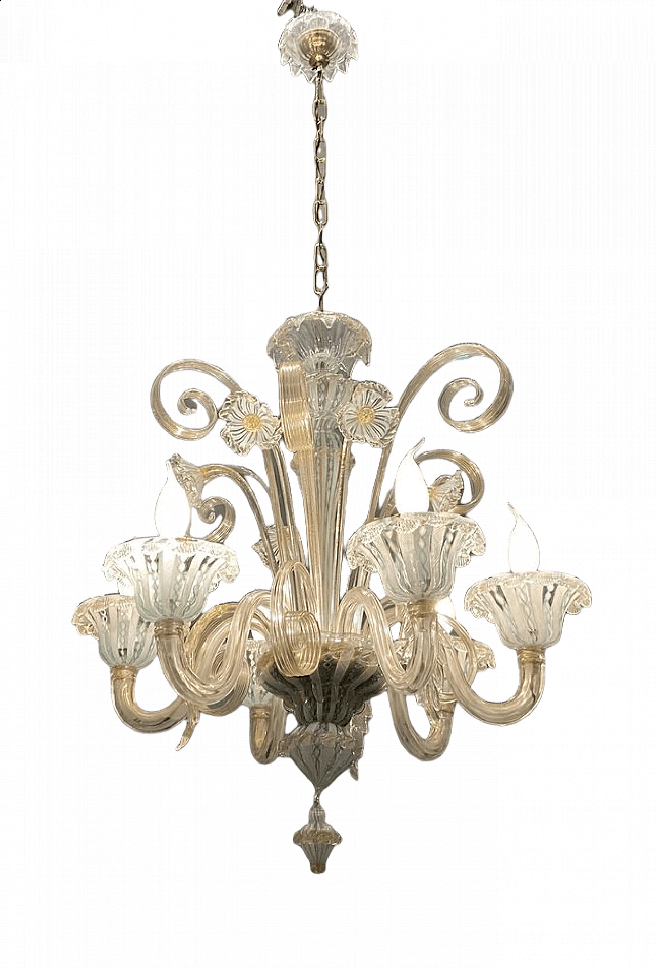 Murano glass reticello chandelier by Venini, 1960s 12