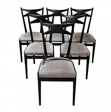 6 Ico Parisi style chairs in wood and velvet, 1950s