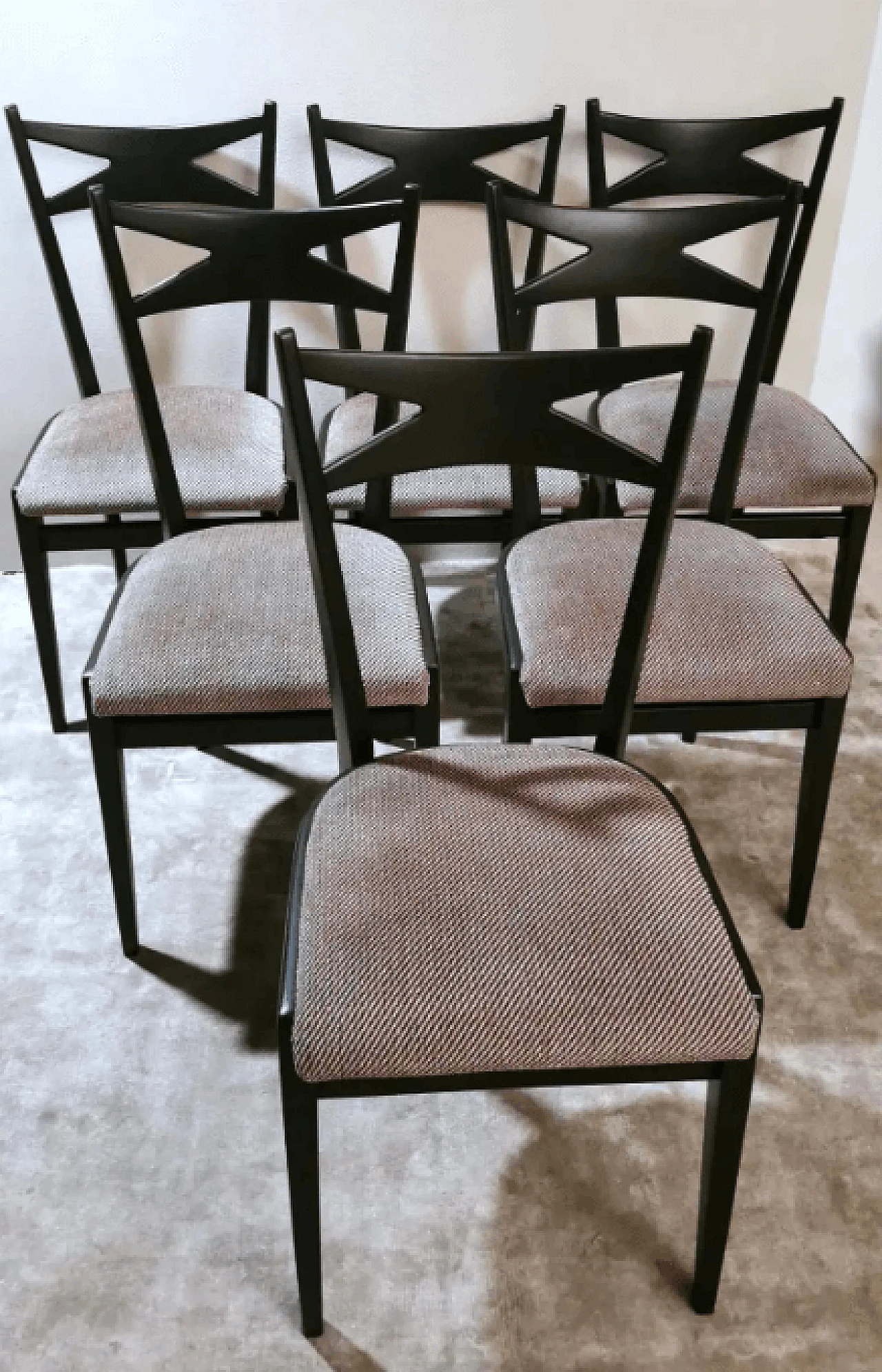 6 Ico Parisi style chairs in wood and velvet, 1950s 2