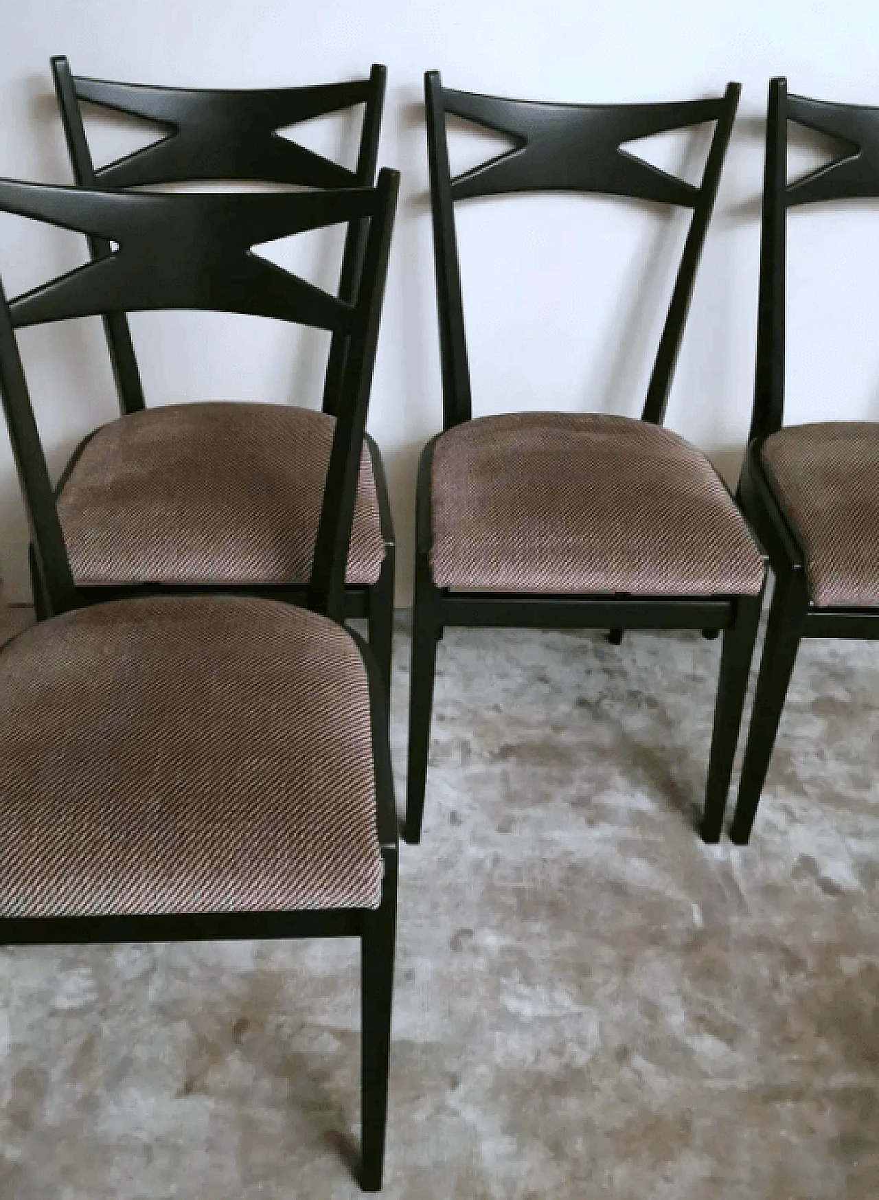 6 Ico Parisi style chairs in wood and velvet, 1950s 8