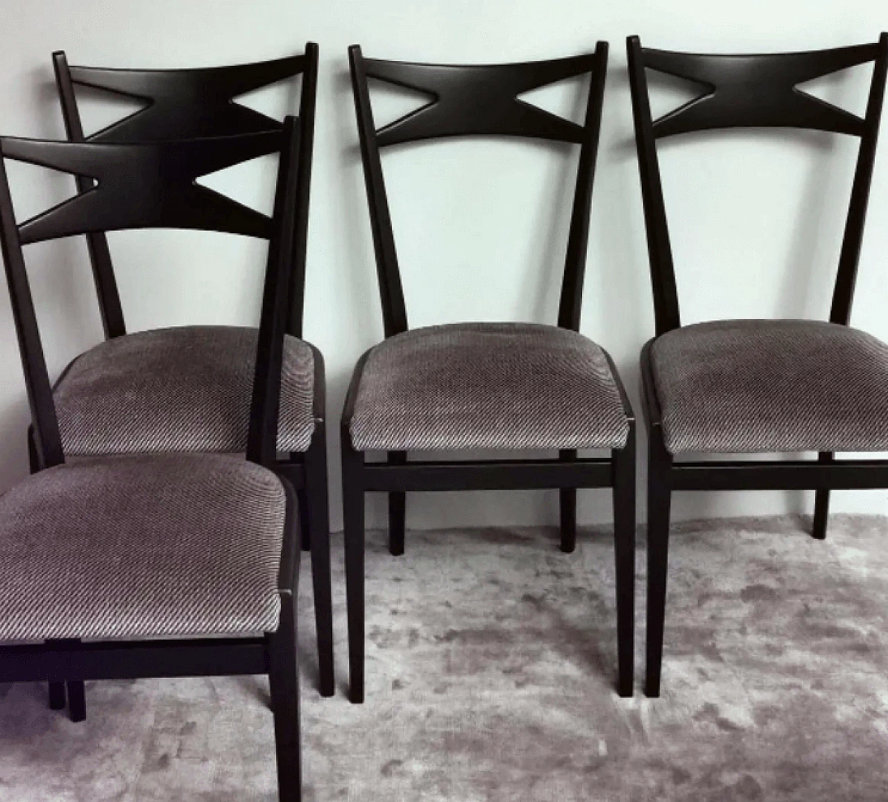 6 Ico Parisi style chairs in wood and velvet, 1950s 10