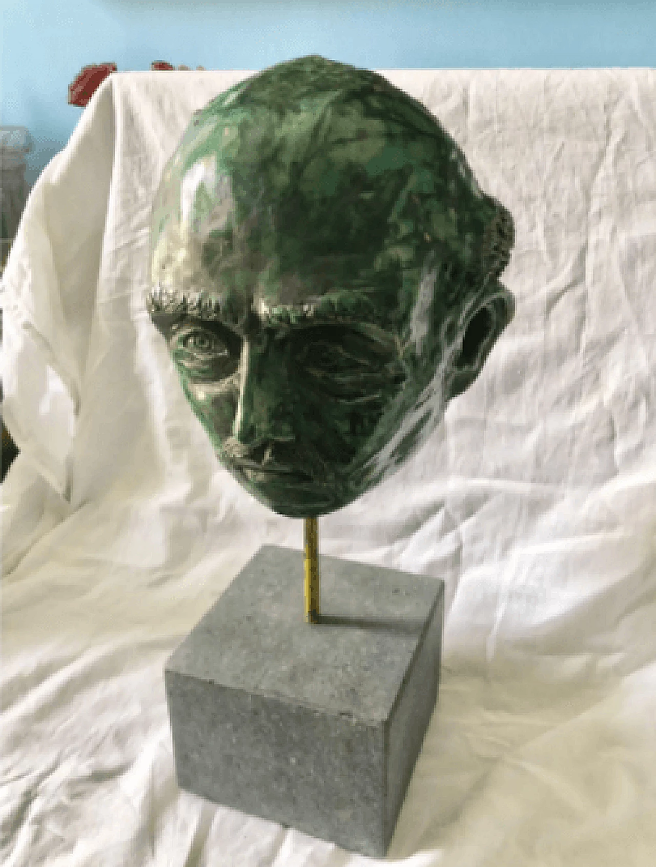 Scultura volto in granito e terracotta, anni '40 3