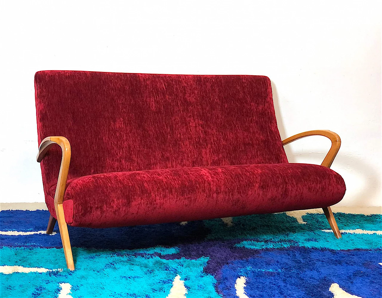 Paolo Buffa velvet sofa, 1950s 1