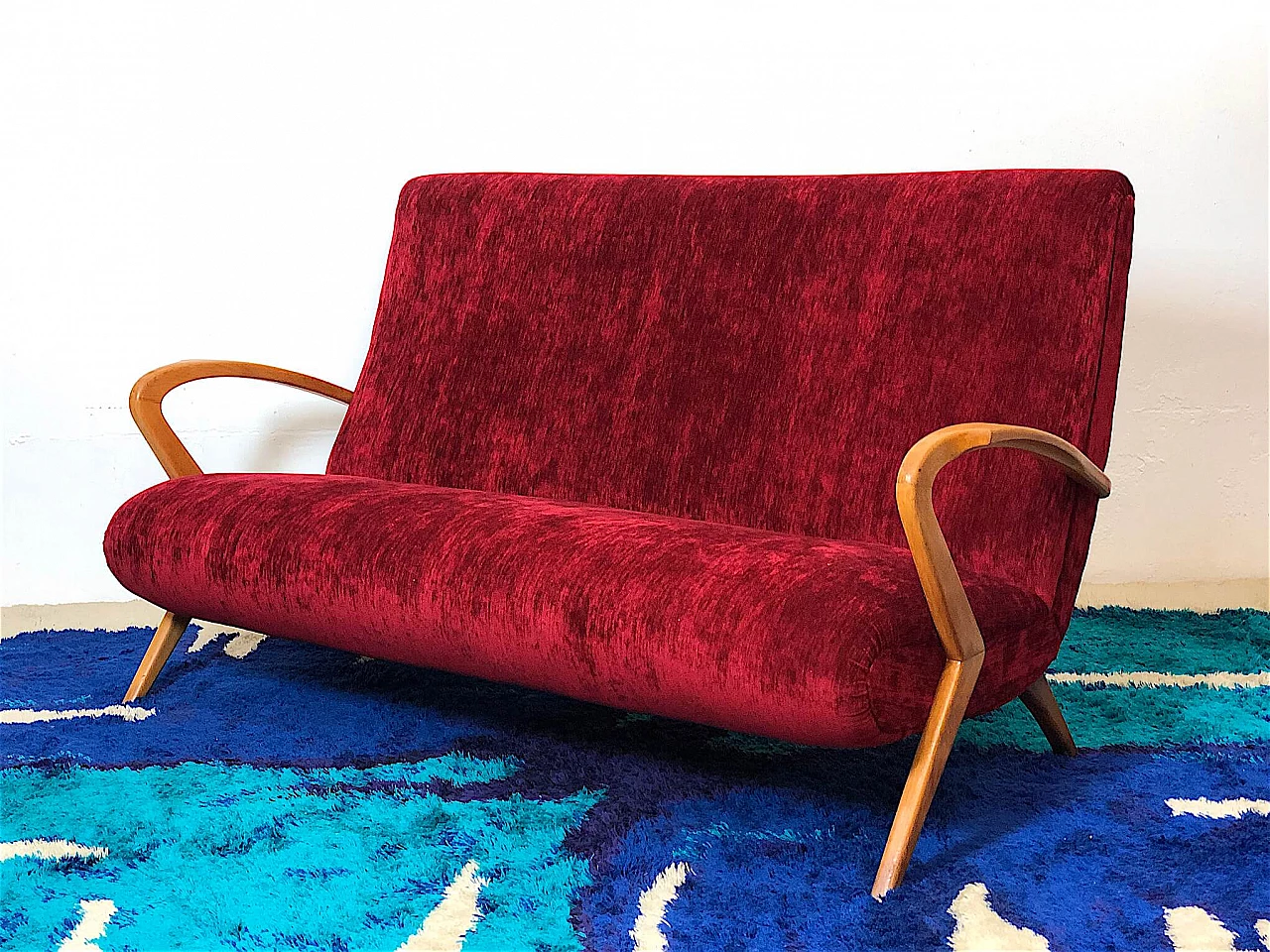 Paolo Buffa velvet sofa, 1950s 4