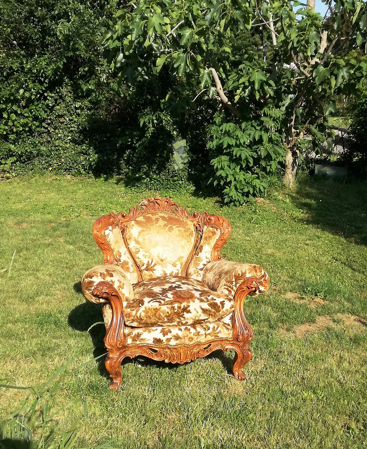 Sicilian Baroque style armchair in Sanderson fabric, 1970s 2