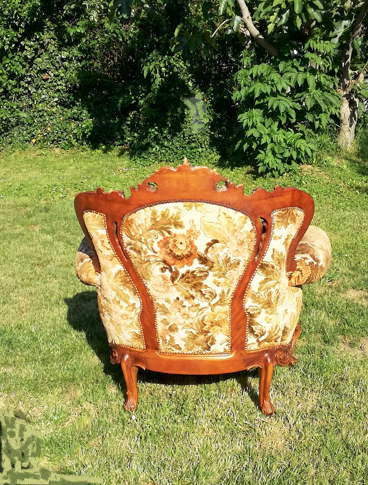 Sicilian Baroque style armchair in Sanderson fabric, 1970s 6