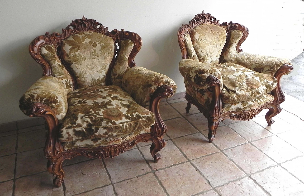 Sicilian Baroque style armchair in Sanderson fabric, 1970s 9