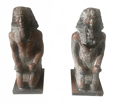 2 Sculture in legno di faraoni egizi intagliate a mano, anni '40