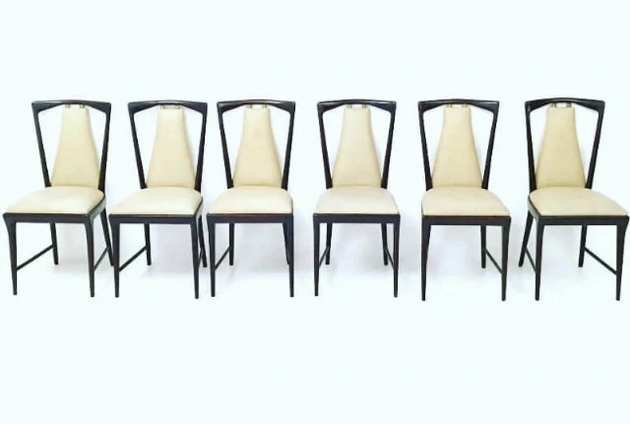 6 Chairs in rosewood, brass and skai by Osvaldo Borsani, 50s 1
