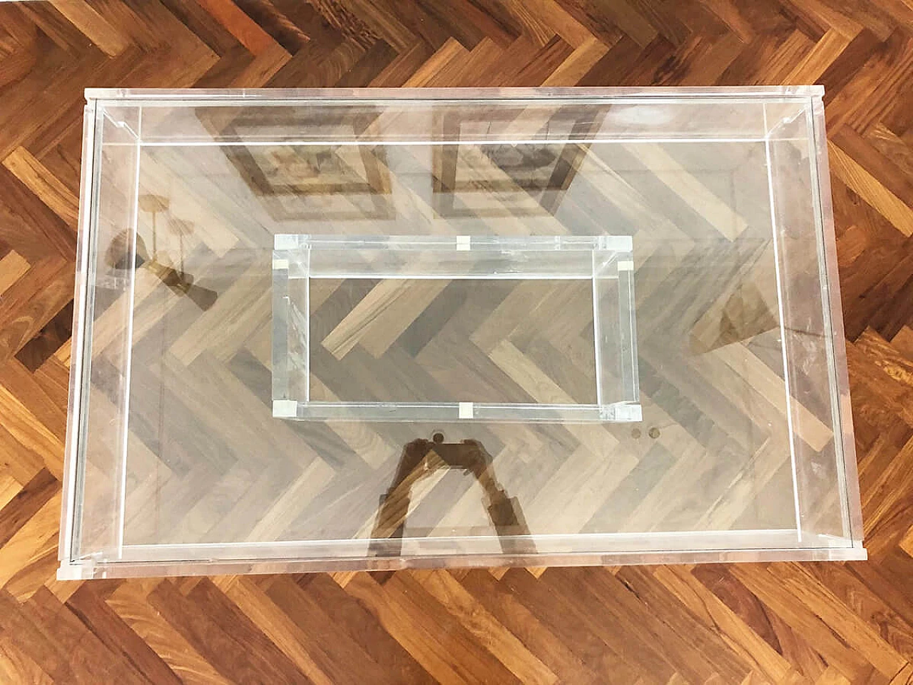 Coffe table in plexiglass and glass, 70s 2
