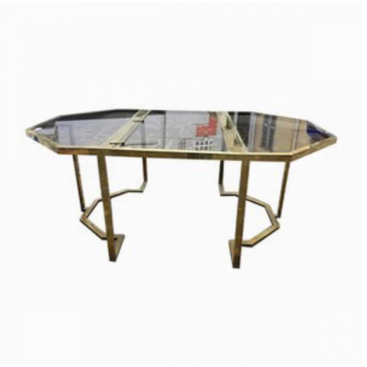 Pair of consoles in brass with glass top, 70s 1