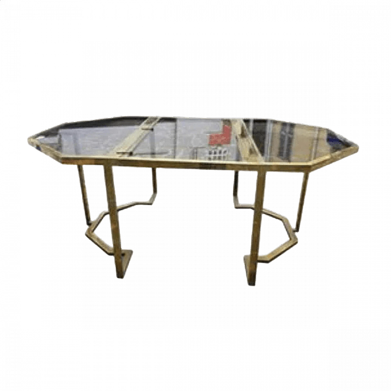 Pair of consoles in brass with glass top, 70s 2