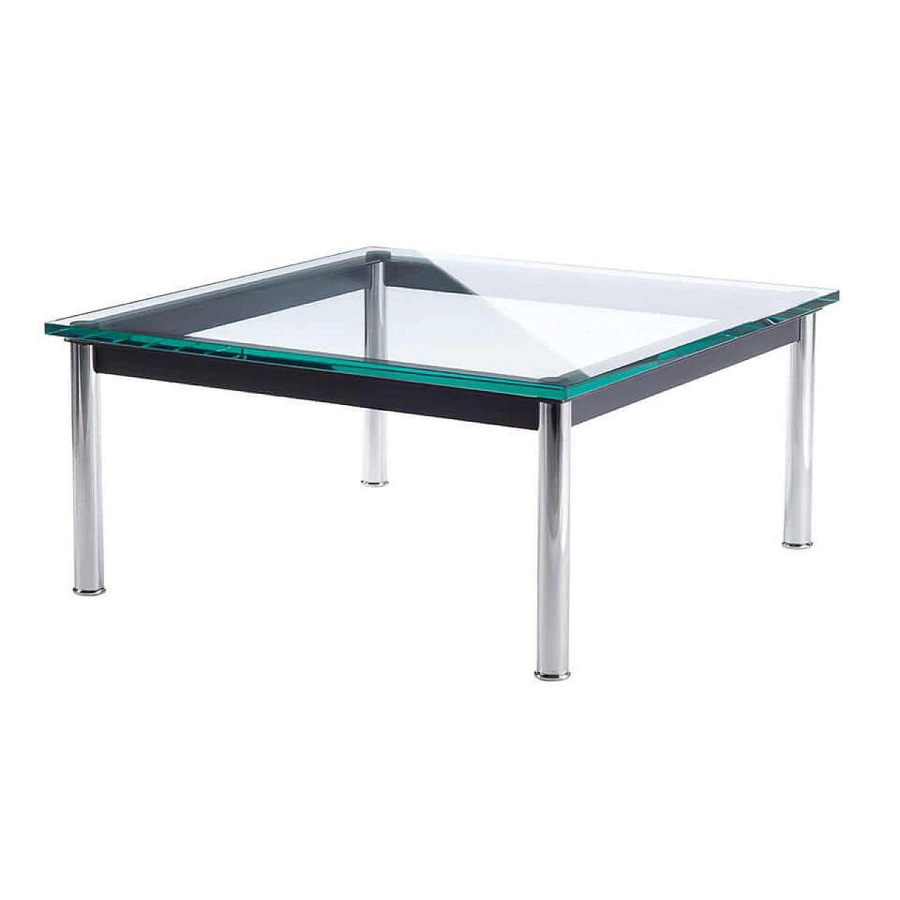 Tavolino LC10-P in acciaio verniciato e cromato con piano in cristallo di Le Corbusier, Charlotte Perriand e Pierre Jeanneret per Cassina, anni '90 1