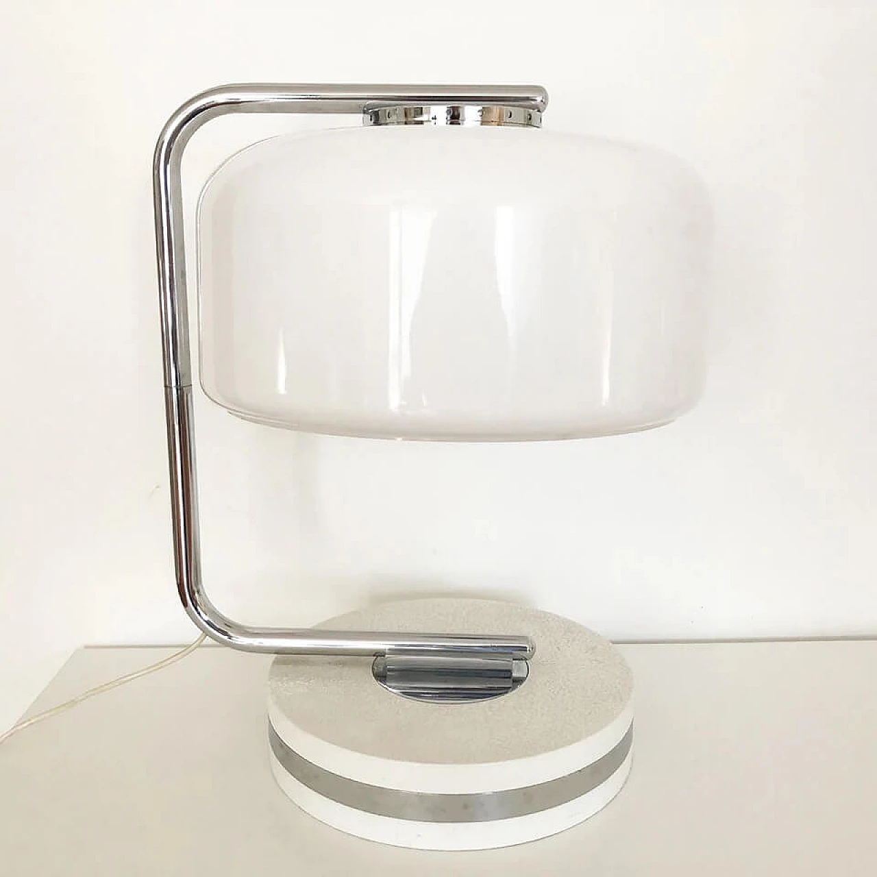 Adjustable table lamp in steel and plexiglass with travertine base, 70s 2
