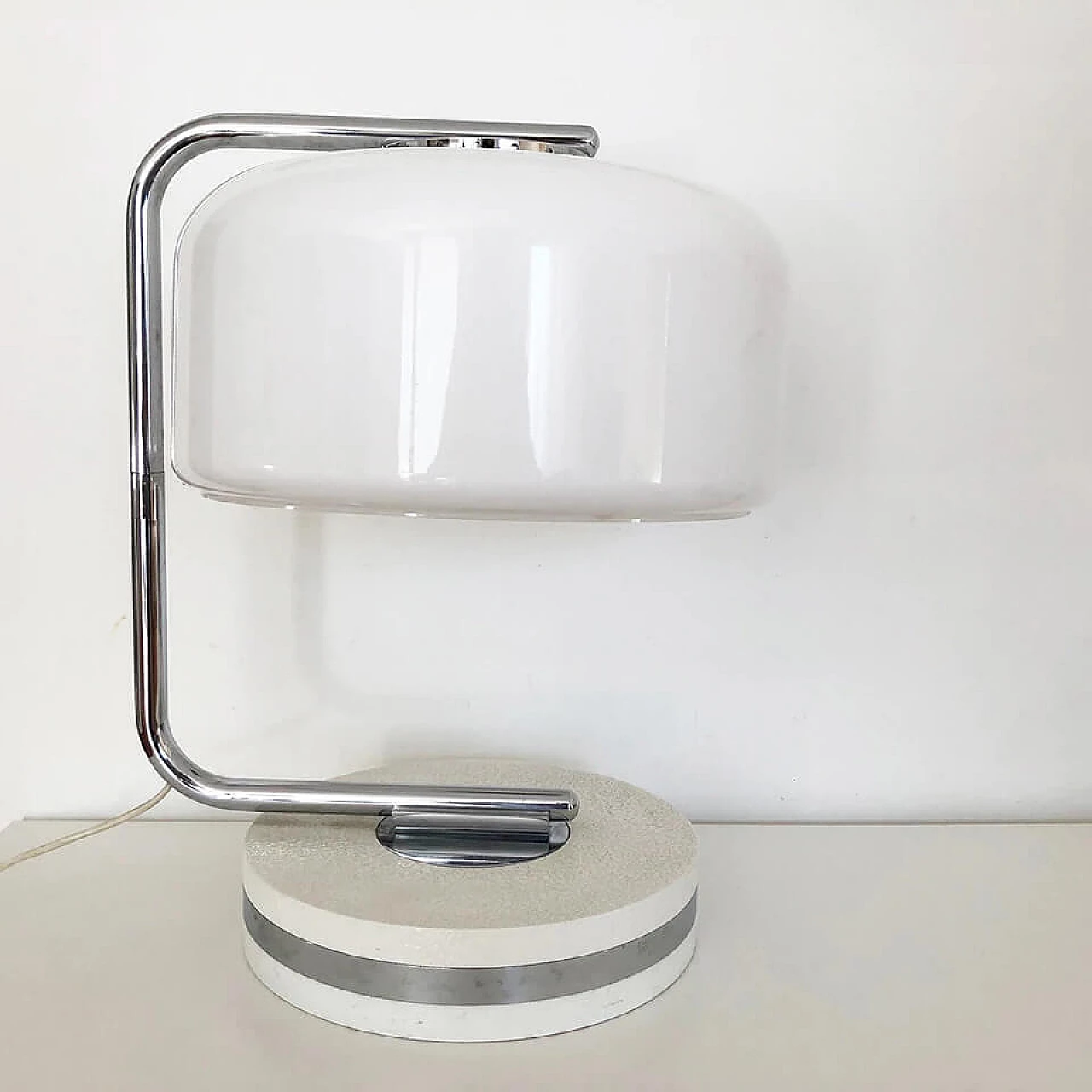 Adjustable table lamp in steel and plexiglass with travertine base, 70s 3
